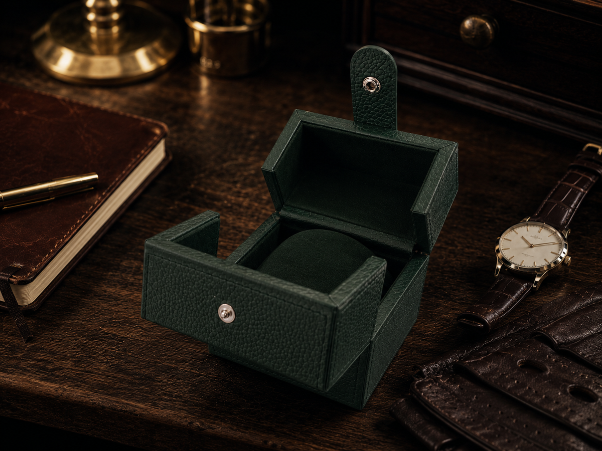 Étui Nomade Signature en cuir pour 1 montre vert dans un décor élégant