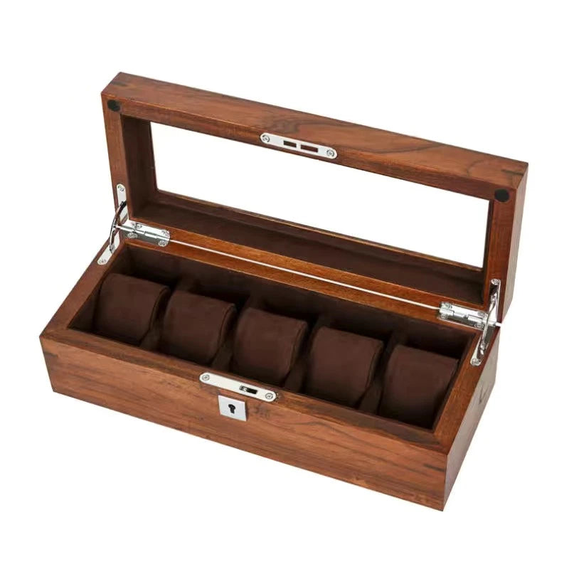 Coffret vitrine Signature en bois massif pour 5 montres ouvert
