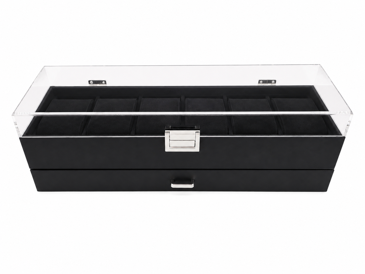Coffret vitrine Signature en revêtement cuir noir pour 6 montres