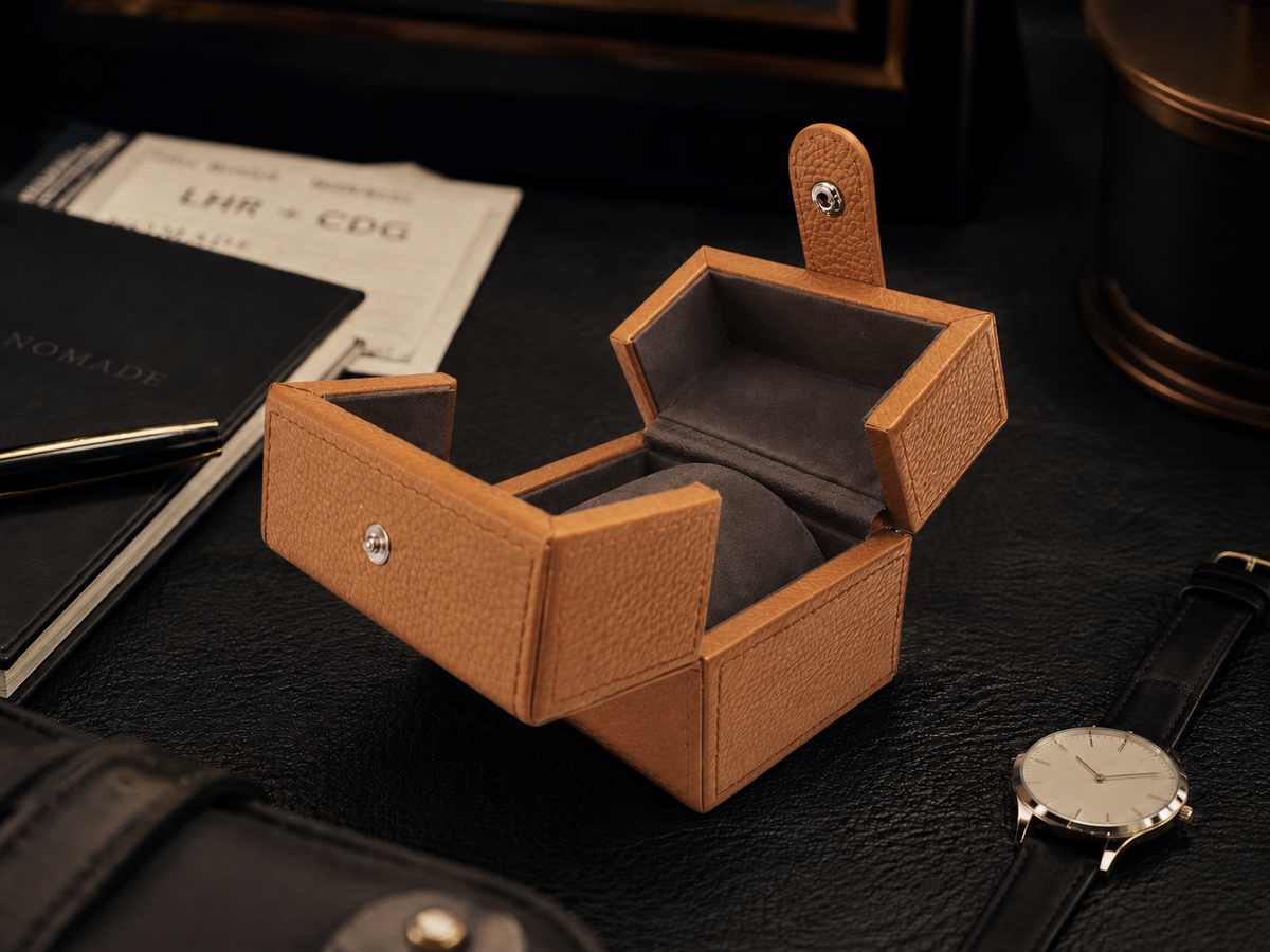 Étui Nomade Signature en cuir jaune pour 1 montre dans un décor élégant