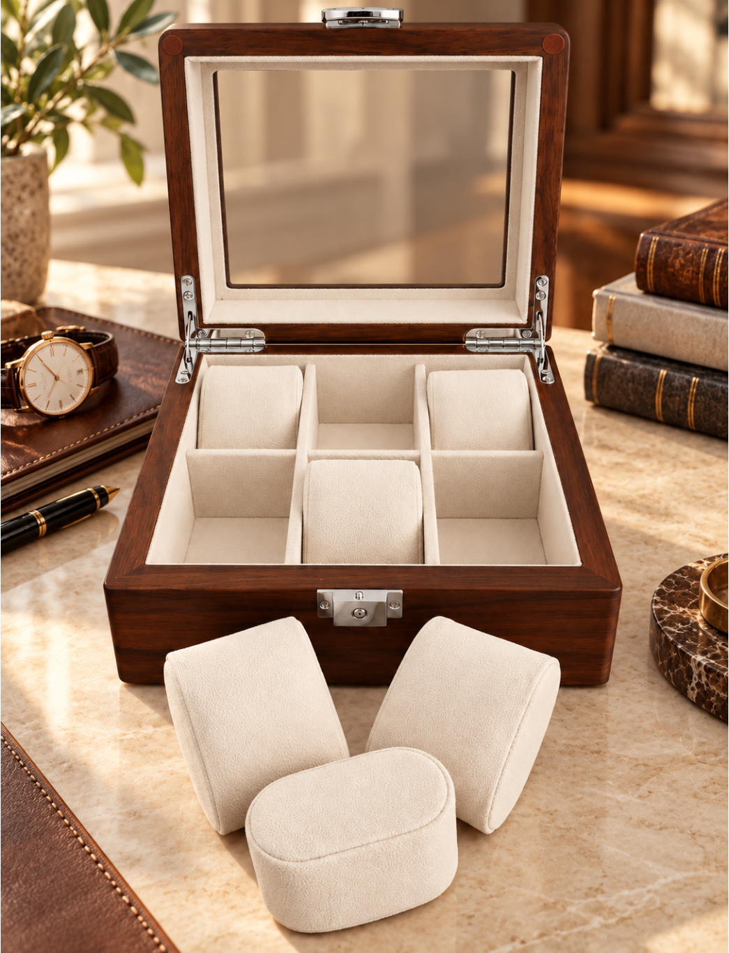 Héritage – Coffret Vitrine – Patrimoine – Bois Foncé – 6 Montres
